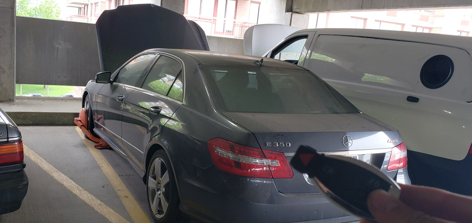 A Mercedes in Bronx, NY that locked their keys in the care and requires the services from a mobile locksmith.